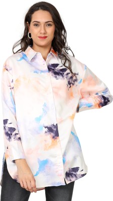 Glam & Chique Women Printed Casual White Shirt