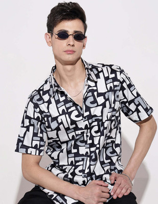 SHOWOFFFF Men Graphic Print Casual Dark Blue, White Shirt