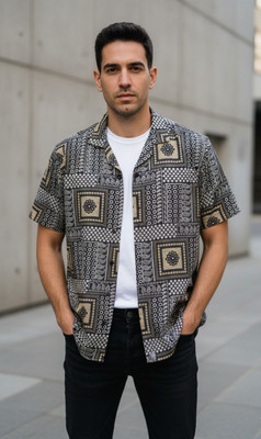 Le Pery Men Floral Print Casual Black Shirt