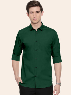 Kailash Men Solid Casual Dark Green Shirt