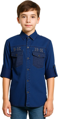CAVIO Boys Solid Casual Dark Blue Shirt