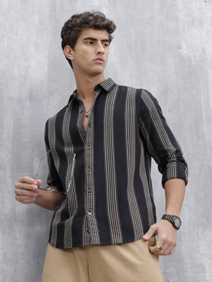 WROGN Men Striped Casual Black Shirt
