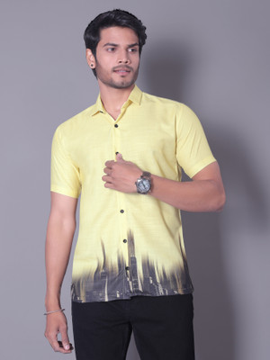 LAXBON Men Dyed/Ombre Casual Yellow Shirt