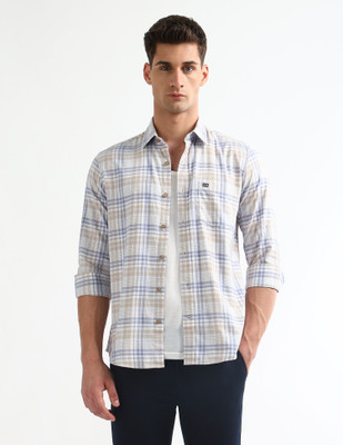 Arrow Sport Men Checkered Casual Beige Shirt