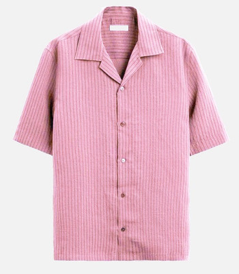 COMBRAIDED Men Striped Casual Pink Shirt