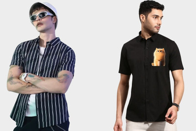 Emporium Men Printed Casual Blue, Black Shirt(Pack of 2)