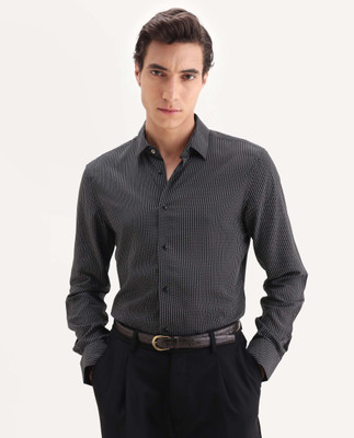 RARE RABBIT Men Striped Casual Black Shirt