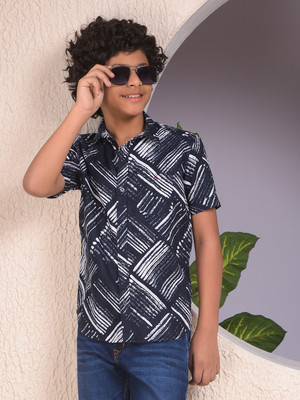 CRIMSOUNE CLUB Boys Self Design Casual Blue Shirt