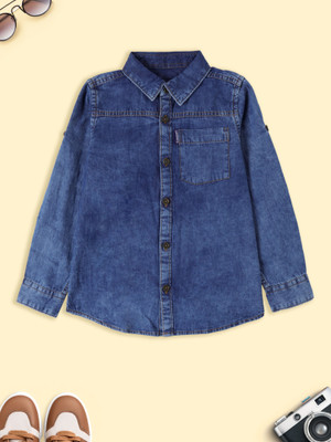 KiddoPanti Boys Solid Casual Blue Shirt