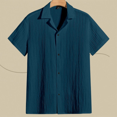 A DEEMOON TREND Men Striped Casual Blue Shirt