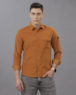 VOI JEANS Men Self Design Casual Brown Shirt