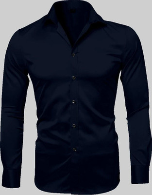 Zabolo Men Solid Formal Dark Blue Shirt