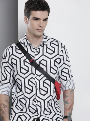 The Indian Garage Co. Men Geometric Print Party White Shirt