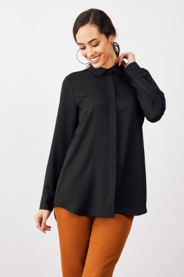 SALT ATTIRE Women Solid Casual Black Shirt