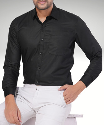 MOONBELL Men Solid Casual Black Shirt