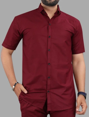 Radiance Creations Men Solid Casual Maroon Shirt