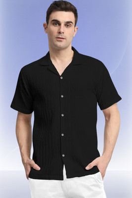 A DEEMOON TREND Men Solid Casual Black Shirt
