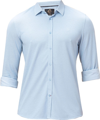 BEING HUMAN Men Solid Casual Blue Shirt
