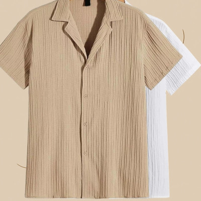 Looksky Men Self Design Casual Cream, White Shirt