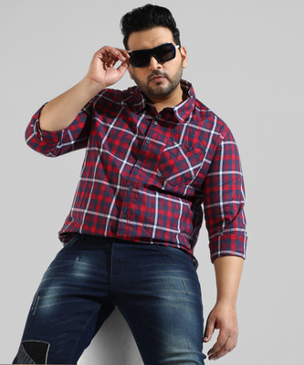 Instafab Plus Men Checkered Casual Maroon Shirt