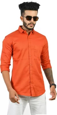 balino Men Self Design Casual Orange Shirt