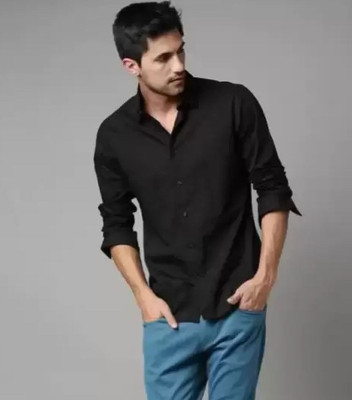 Vastra Men Solid Casual Black Shirt