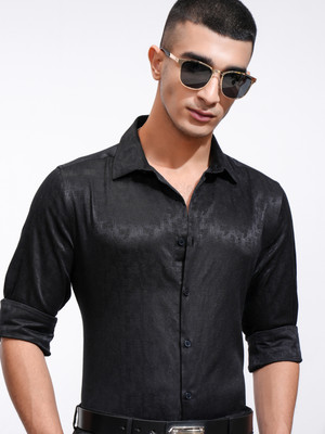 HIGHLANDER Men Self Design Casual Black Shirt