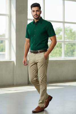 RAREMARK Men Solid Formal Green Shirt