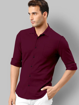 JACKBELLA Men Printed Casual Maroon Shirt
