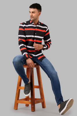 METRONAUT Men Striped Casual Black Shirt