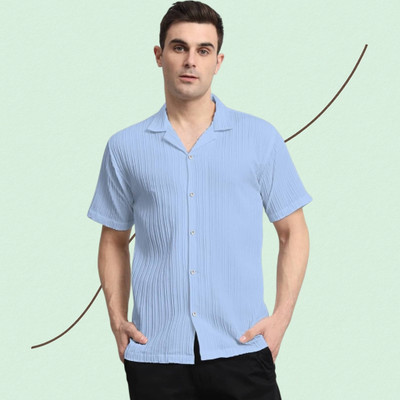A Vebnor Men Self Design Casual Light Blue Shirt