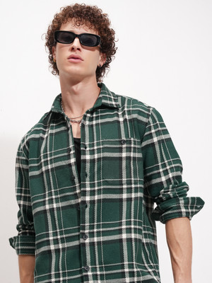 HIGHLANDER Men Checkered Casual Green Shirt