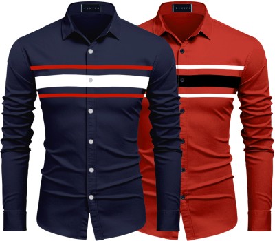 FINIVO FASHION Men Solid Casual Dark Blue, Red Shirt(Pack of 2)