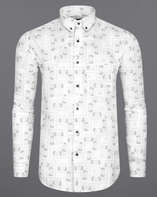 french crown Men Printed Casual White, Black Shirt