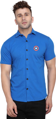 GEUM Men Embroidered Casual Blue Shirt