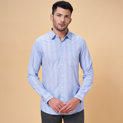 Peregrine by Pantaloons Men Striped Casual Light Blue, White Shirt
