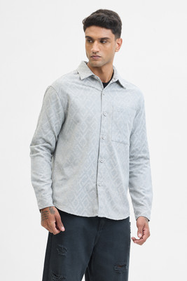 Snitch Men Self Design Casual Grey Shirt