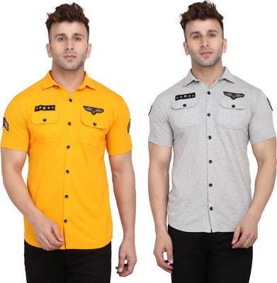 Lawful Casual Men Solid Casual Silver, Yellow Shirt(Pack of 2)