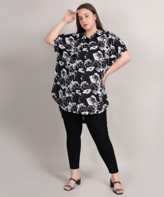 Porearma Women Floral Print Casual Black Shirt