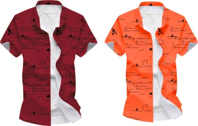 Blue dove Men Printed Casual Maroon, Orange, Black Shirt(Pack of 2)