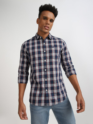 LEE Men Checkered Casual Blue Shirt
