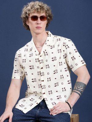 Voroxy Men Printed Casual Brown Shirt