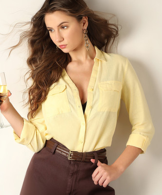 VERO MODA Women Solid Casual Yellow Shirt