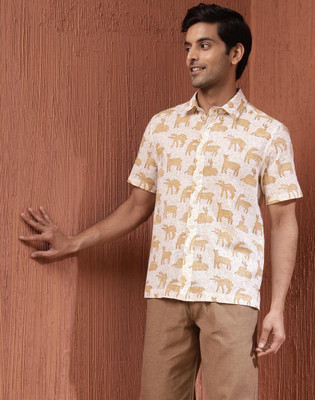 Fabindia Men Printed Casual White Shirt