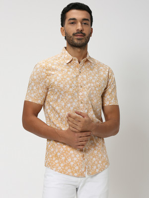 MUFTI Men Printed Casual Yellow Shirt