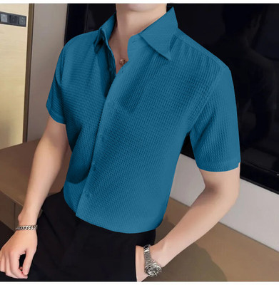 KALP CRAZE Men Self Design Casual Blue Shirt