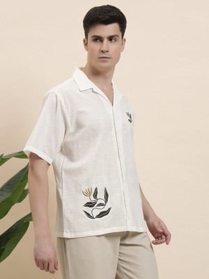 Brown Panda Men Solid Casual White Shirt