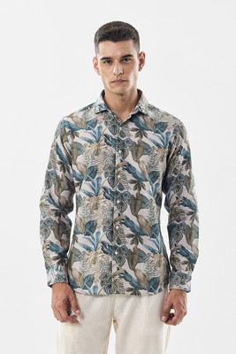 Snitch Men Floral Print Casual Beige Shirt