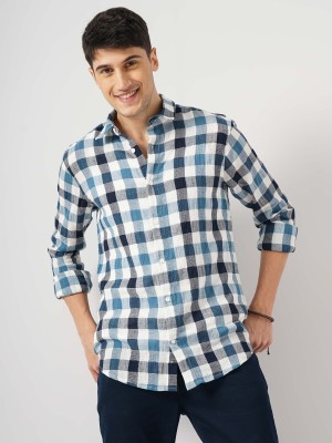 Celio Men Checkered Casual Black, Light Blue, White Shirt