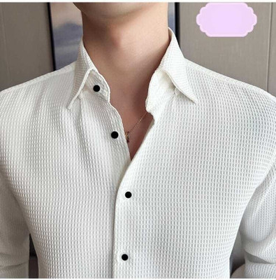 Rajaranchod creation Men Self Design Casual White Shirt